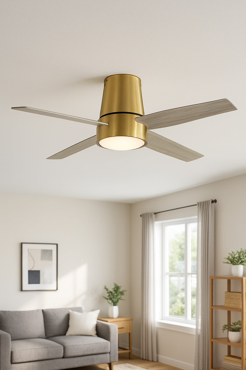Hugh 52 in. LED Indoor Brushed Brass Ceiling Fan with White Blades 38710 HBC