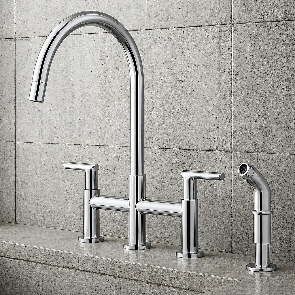 Parma Double Handle Bridge Kitchen Faucet with Side Spray in Polished Chrome D424458