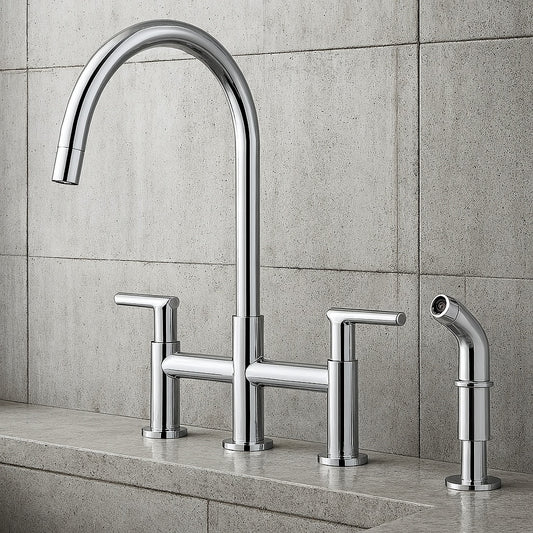Parma Double Handle Bridge Kitchen Faucet with Side Spray in Polished Chrome D424458