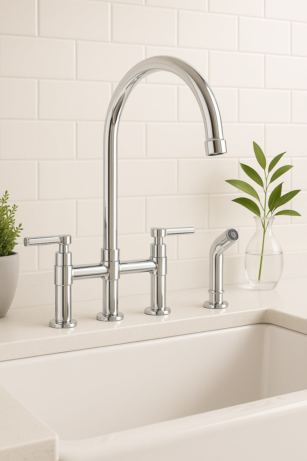 Parma Double Handle Bridge Kitchen Faucet with Side Spray in Polished Chrome D424458