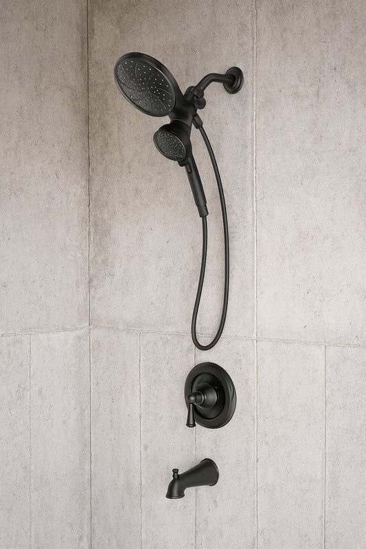 Brecklyn Single Handle 6-Spray Tub and Shower Faucet with Magnetix Rainshower Combo in Matte Black (Valve Included)