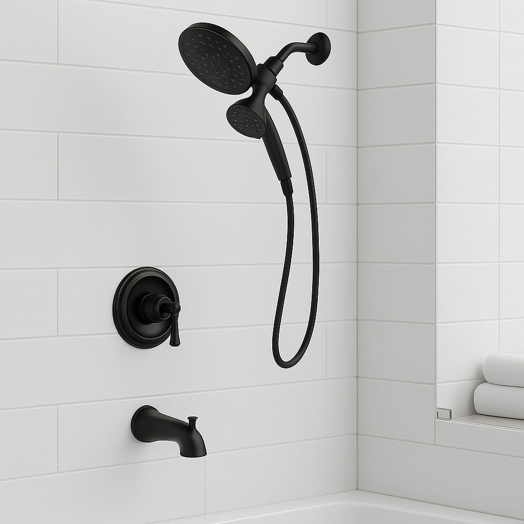 Brecklyn Single Handle 6-Spray Tub and Shower Faucet with Magnetix Rainshower Combo in Matte Black (Valve Included)