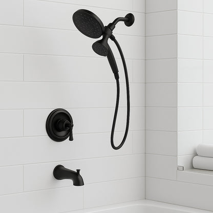 Brecklyn Single Handle 6-Spray Tub and Shower Faucet with Magnetix Rainshower Combo in Matte Black (Valve Included)
