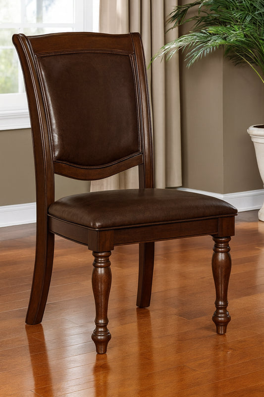 Furniture of America Pridore Transitional Brown Cherry Faux Leather Padded Side Dining Chair (Set of 2)