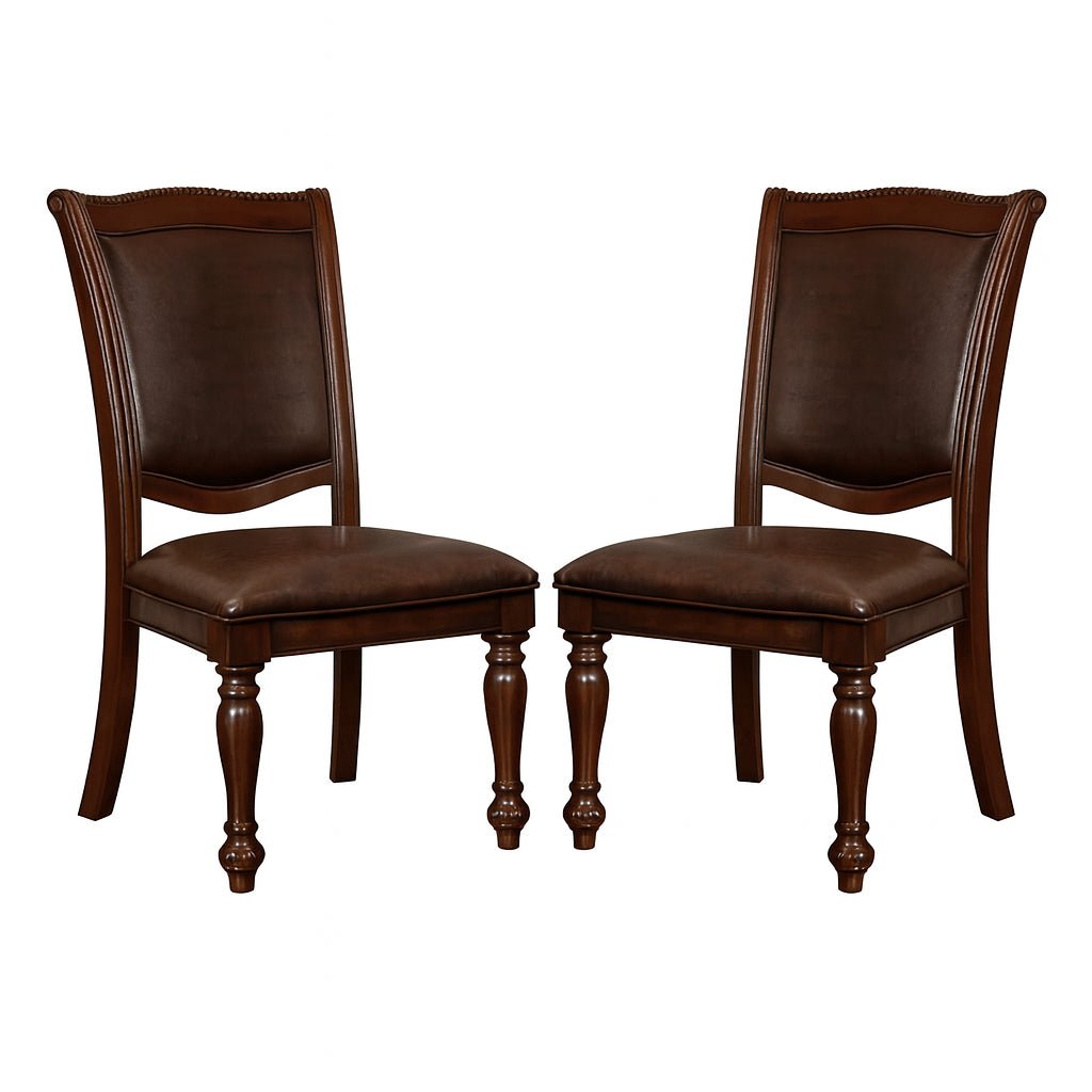 Furniture of America Pridore Transitional Brown Cherry Faux Leather Padded Side Dining Chair (Set of 2)