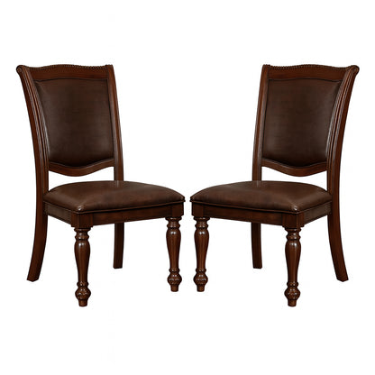 Furniture of America Pridore Transitional Brown Cherry Faux Leather Padded Side Dining Chair (Set of 2)