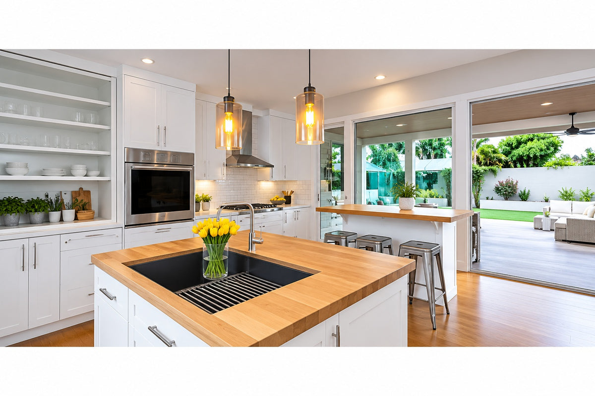 Hampton Bay 6 ft L x 25 in D Finished Engineered Birch Butcher Block Countertop with Standard Edge PWBRAB386351880