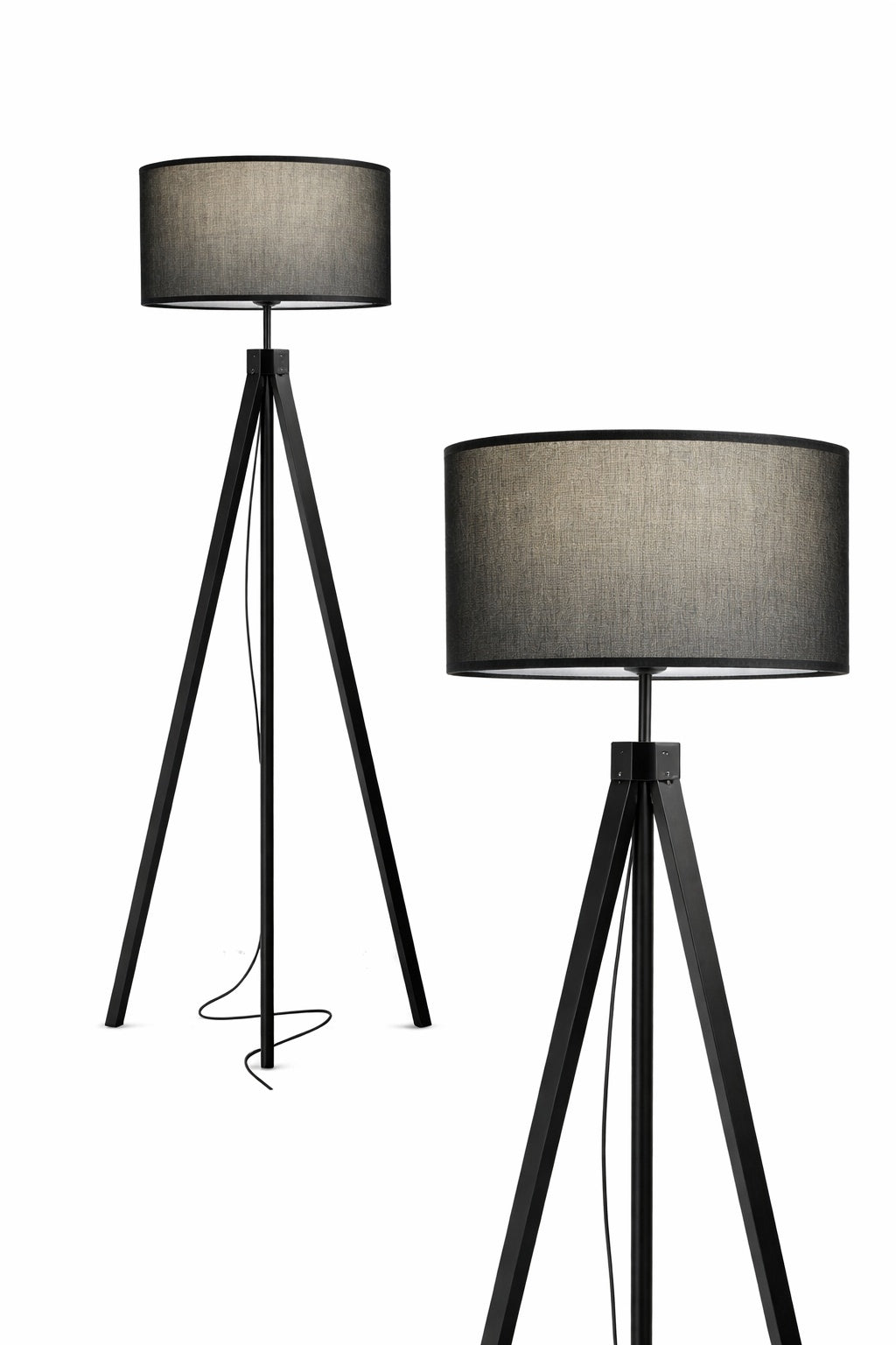 Brightech Eden 58 in Classic Black Traditional 1 Light 3 Way Dimming LED Floor Lamp with Black Fabric Drum Shade