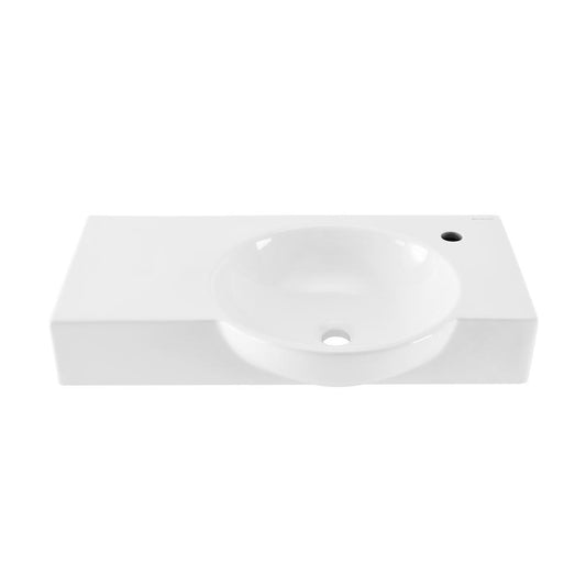Chateau 29.31 in. Right Side Faucet Wall-Mount Ceramic Rectangular Bathroom Vessel Sink in Glossy White