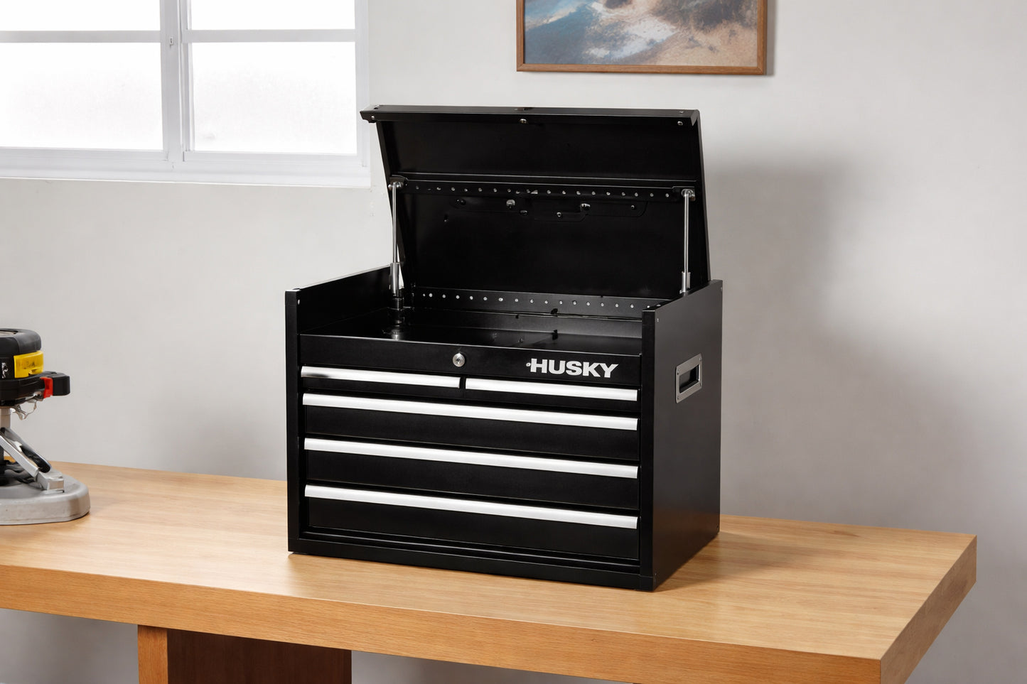 Husky Tool Storage 26 in W x 16 in D 5 Drawer Gloss Black Top Tool Chest