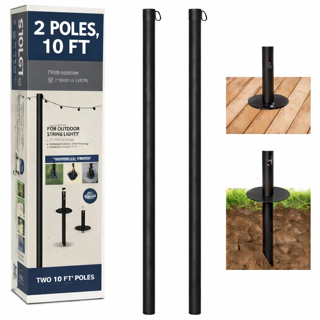 EXCELLO GLOBAL PRODUCTS Two 10 ft String Light Poles Black