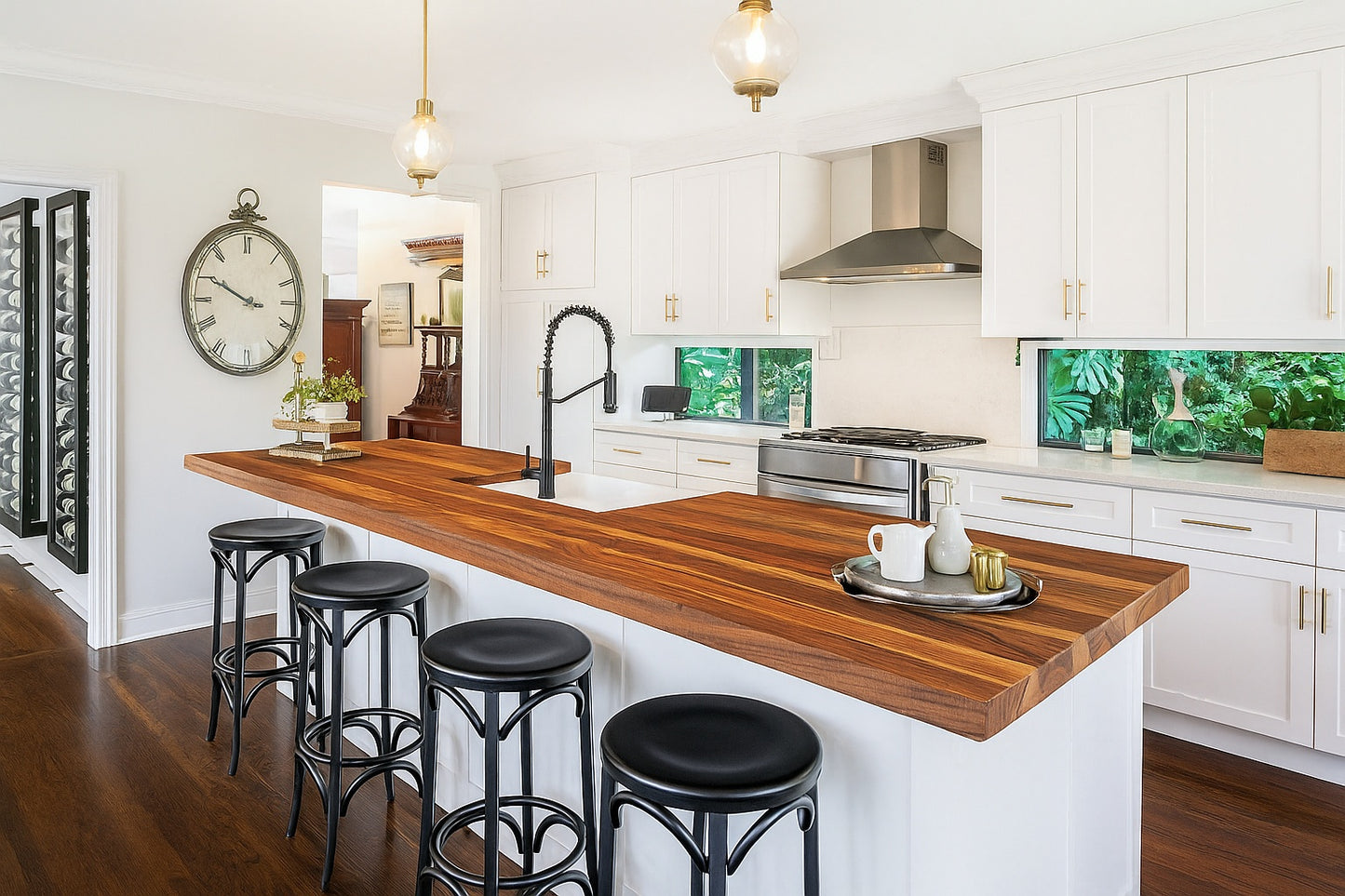 Hampton Bay 6 ft L x 39 in D Unfinished Walnut Solid Wood Butcher Block Countertop Island with Standard Edge