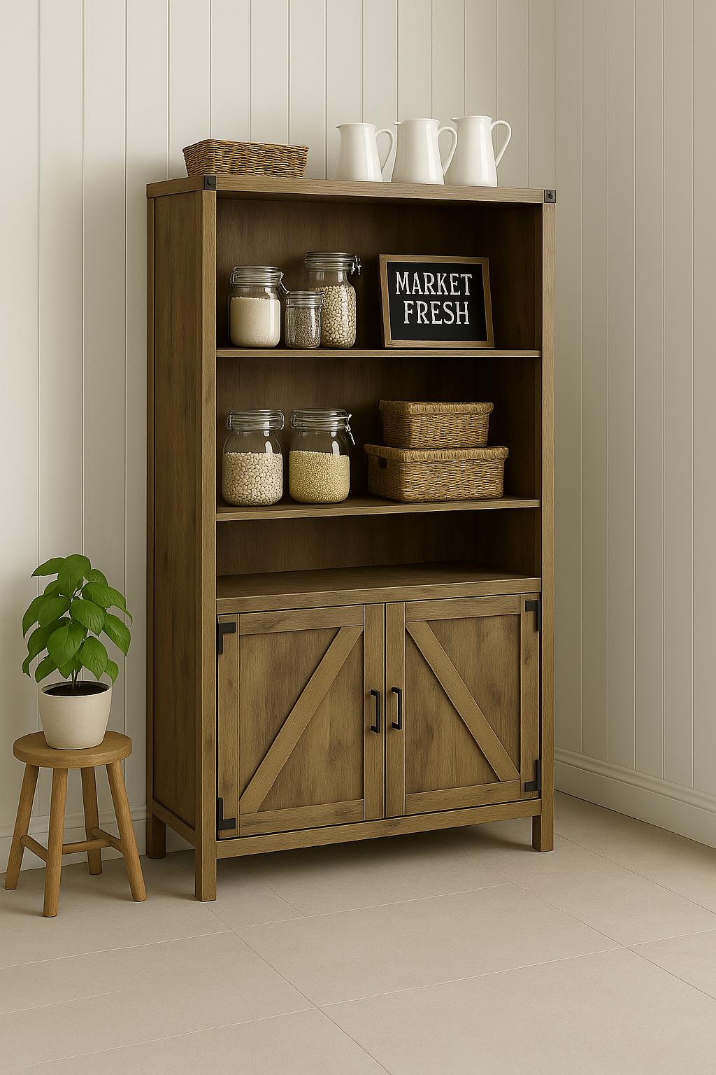 FUFU GAGA 72 4 in H Light Brown 3 Shelf Standard Bookcases With 2 Doors KF250001 01/319235642 768494632526 FUFU&GAGA