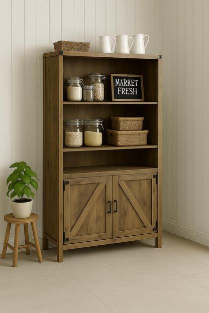 FUFU GAGA 72 4 in H Light Brown 3 Shelf Standard Bookcases With 2 Doors KF250001 01/319235642 768494632526 FUFU&GAGA