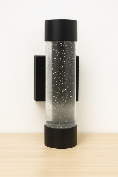 Home Decorators Collection Ansel 11 3 in Black Modern Bubble Glass Integrated LED Hardwired Garage and Porch Exterior Wall Light Cylinder Sconce