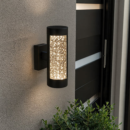 Home Decorators Collection Ansel 11 3 in Black Modern Bubble Glass Integrated LED Hardwired Garage and Porch Exterior Wall Light Cylinder Sconce