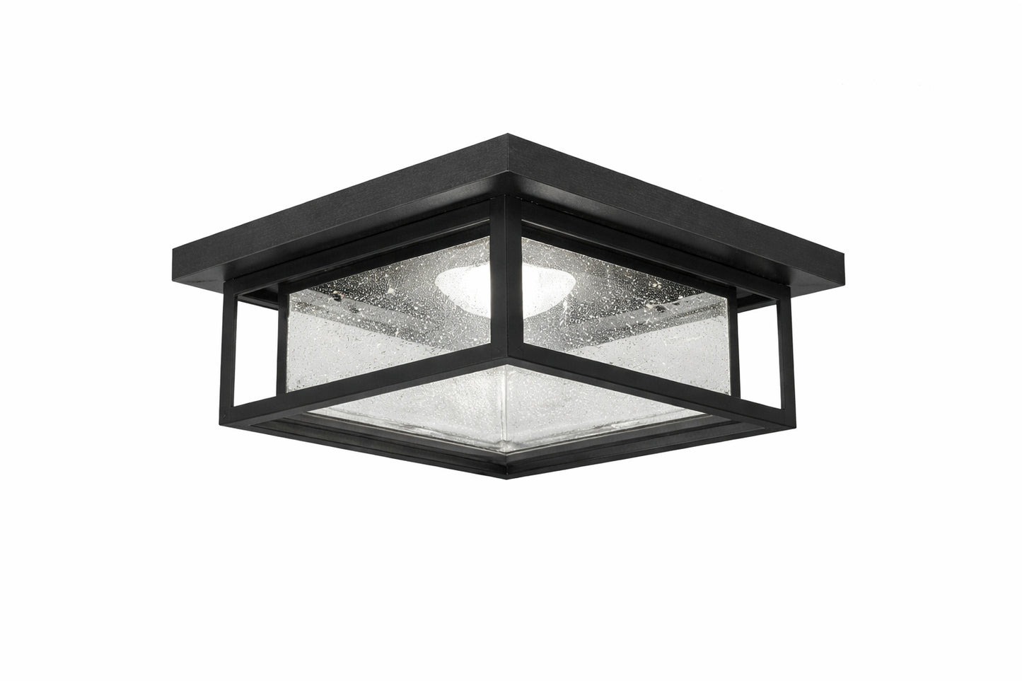 Home Decorators Collection Mauvo Canyon 12 in Black Dusk to Dawn Integrated LED Outdoor Ceiling Light Flush Mount Fixture with Seeded Glass
