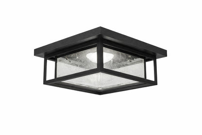 Home Decorators Collection Mauvo Canyon 12 in Black Dusk to Dawn Integrated LED Outdoor Ceiling Light Flush Mount Fixture with Seeded Glass