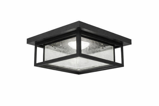 Home Decorators Collection Mauvo Canyon 12 in Black Dusk to Dawn Integrated LED Outdoor Ceiling Light Flush Mount Fixture with Seeded Glass