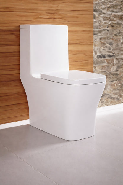 Swiss Madison Concorde 10 in Rough In 1 piece 1 1 1 6 GPF Dual Flush Square Toilet in Glossy White Seat Included