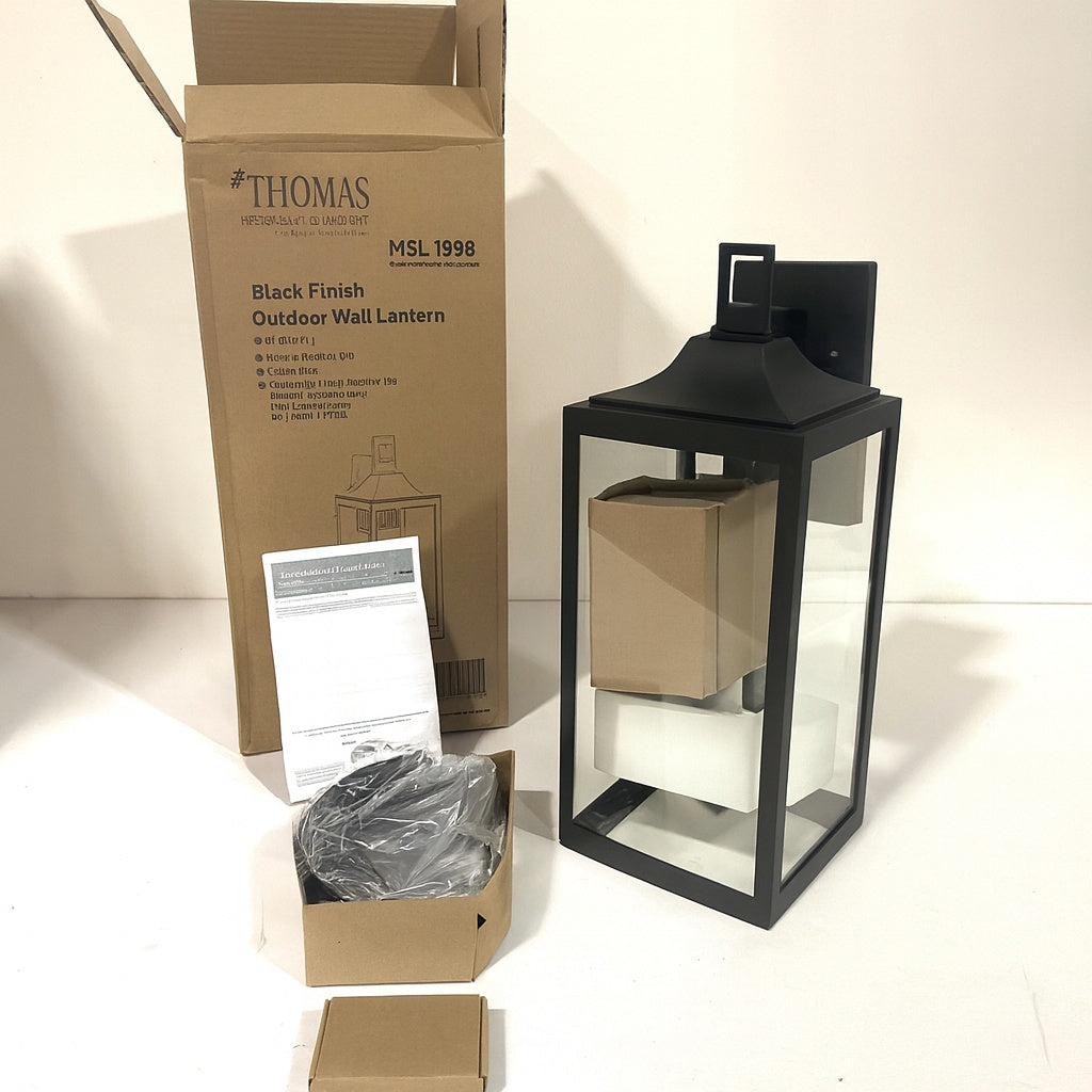 Home Decorators Collection Havenridge 23 2 in 3 Light Matte Black Hardwired Outdoor Wall Light Lantern Sconce with Clear Seeded Glass 1 Pack