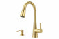 Pfister Barulli Single Handle Pull Down Sprayer Kitchen Faucet with Deckplate Included and Soap Dispenser in Brushed Gold