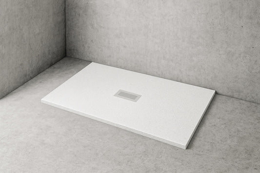 32 in. W x 60 in. L x 1.125 in. H Alcove Solid Composite Stone Shower Pan Base with Center Drain in White Sand