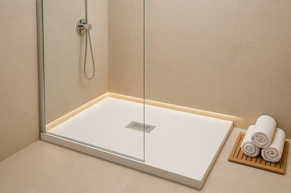 32 in. W x 60 in. L x 1.125 in. H Alcove Solid Composite Stone Shower Pan Base with Center Drain in White Sand