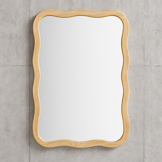 Medium Wavy Natural Wood Framed Mirror (24 in. W x 36 in. H) 843440141557 Home Decorators Collection