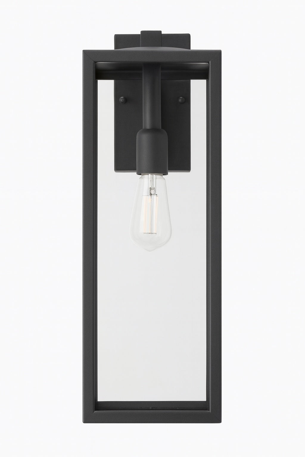 Hampton Bay Hurley 19.25 in. 1-Light Modern Black Hardwired Outdoor Wall Light Lantern Porch Sconce with Clear Glass Shade