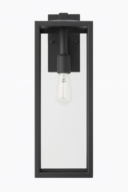 Hampton Bay Hurley 19.25 in. 1-Light Modern Black Hardwired Outdoor Wall Light Lantern Porch Sconce with Clear Glass Shade