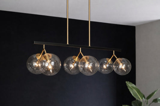 Uolfin Farmhouse Black Kitchen Chandelier 28 5 in 6 Light Mid Century Modern Plated Gold Dining Room Island Globe Chandelier