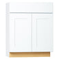 Hampton Bay Shaker 27 in W x 24 in D x 34 5 in H Assembled Base Kitchen Cabinet in Satin White with Ball Bearing Glides