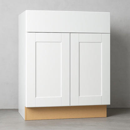 Hampton Bay Shaker 27 in W x 24 in D x 34 5 in H Assembled Base Kitchen Cabinet in Satin White with Ball Bearing Glides