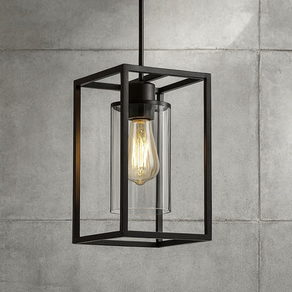 7 in 1 Light Dark Matte Black Kitchen Island Pendant Lighting Rectangle Metal Adjustable Length w Clear Glass Shade H DZ078