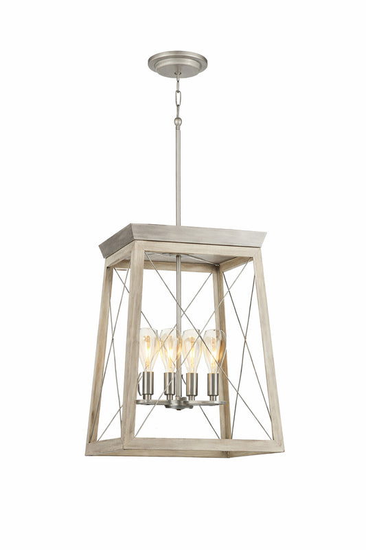 Progress Lighting Briarwood 21 in 4 Light Galvanized Farmhouse Foyer Chandelier with Painted Bleached Oak Frame