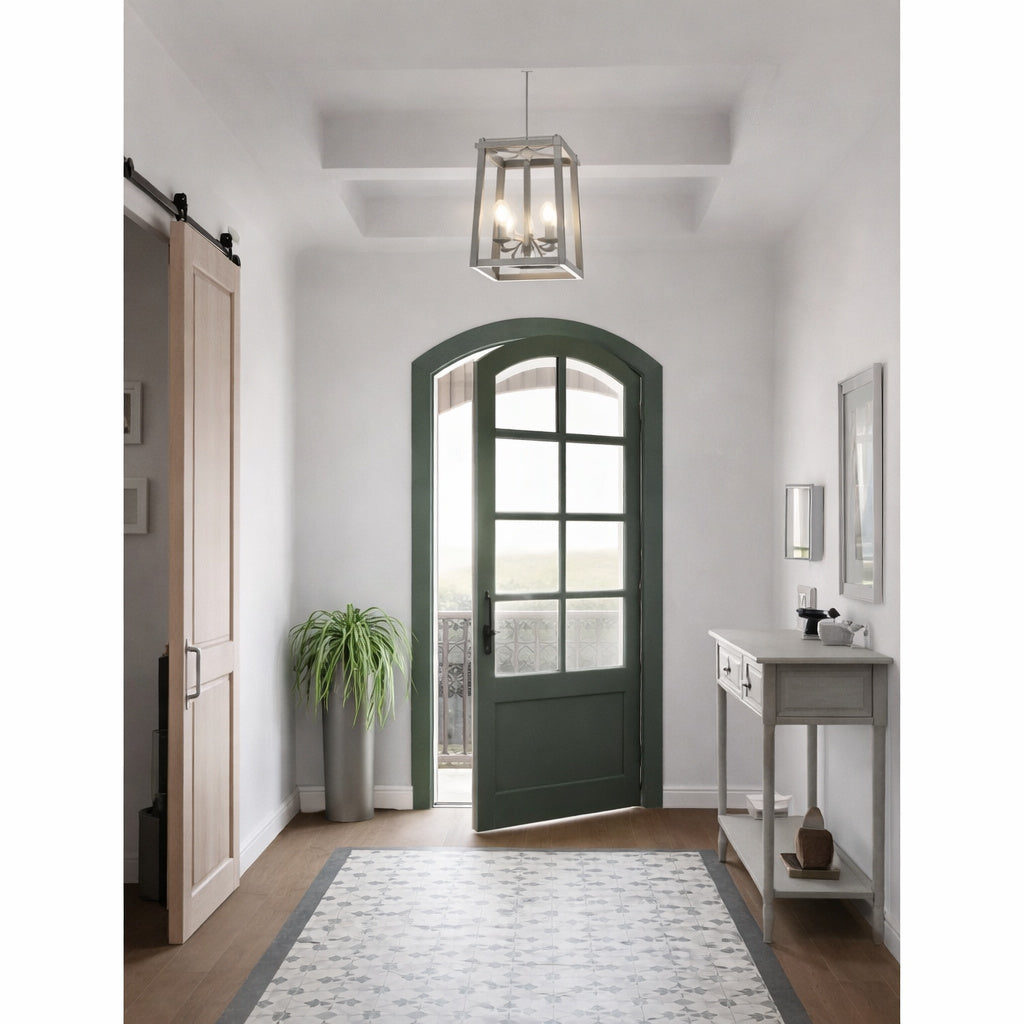 Progress Lighting Briarwood 21 in 4 Light Galvanized Farmhouse Foyer Chandelier with Painted Bleached Oak Frame