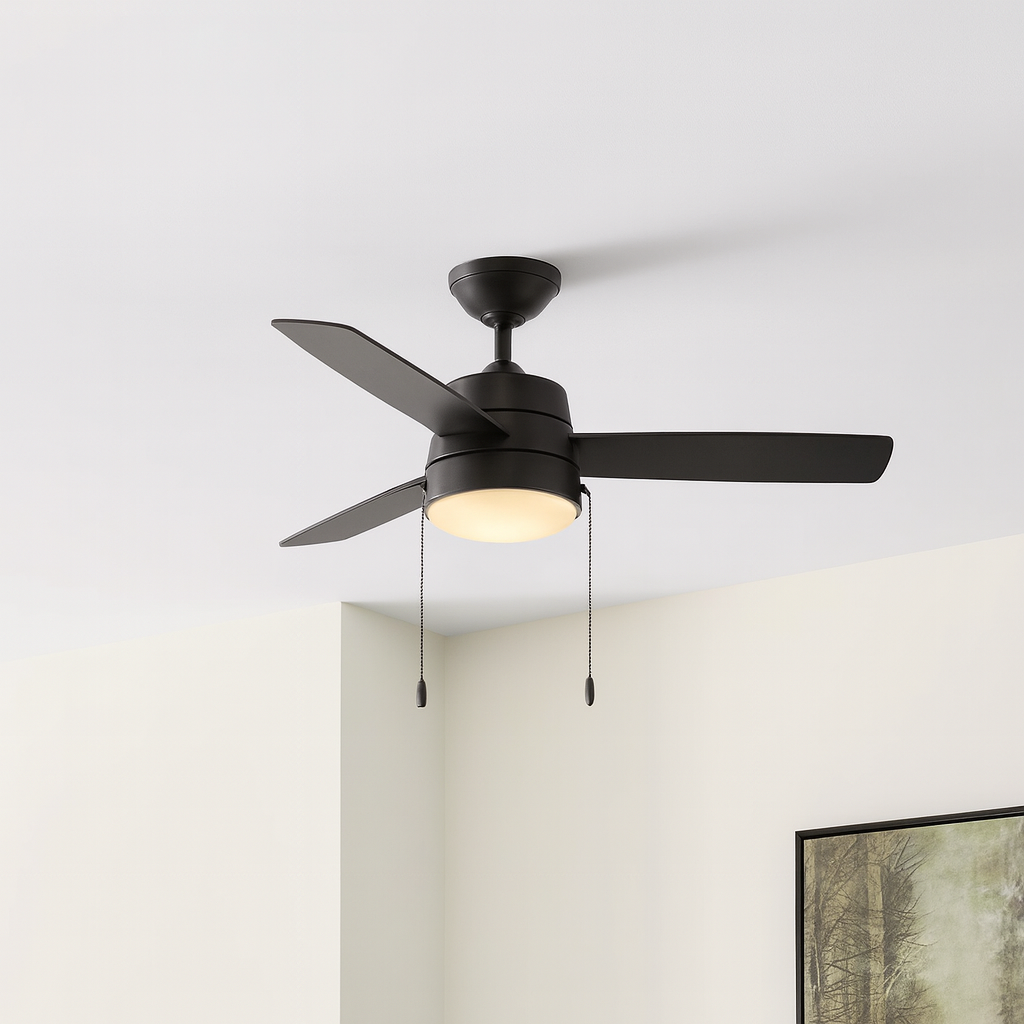 Hampton Bay Caprice 44 in. Integrated LED Indoor Matte Black Ceiling Fan with Light Kit