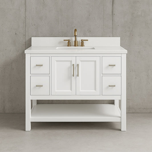 Sturgess 43 in. Single Sink White Bath Vanity with White Carrara Marble Top (Assembled)
