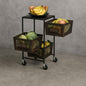 Tileon 3-Tier Rolling Metal Kitchen Cart with Baskets â€“ Black