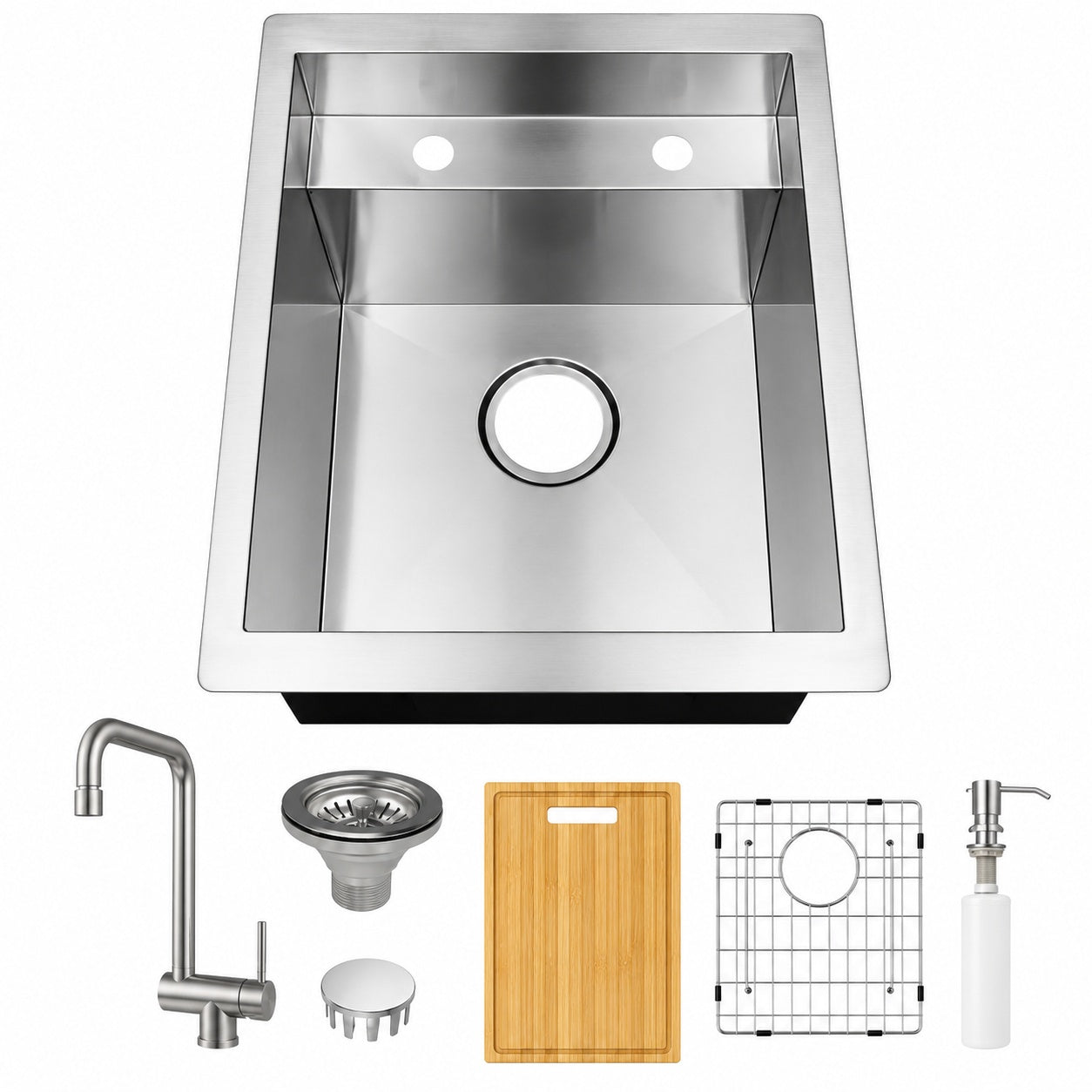 Glacier Bay Zero Radius 15 in Undermount 18G Stainless Steel Single Bowl Workstation Bar Sink with Folding Faucet 4333F