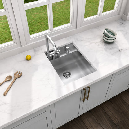Glacier Bay Zero Radius 15 in Undermount 18G Stainless Steel Single Bowl Workstation Bar Sink with Folding Faucet 4333F