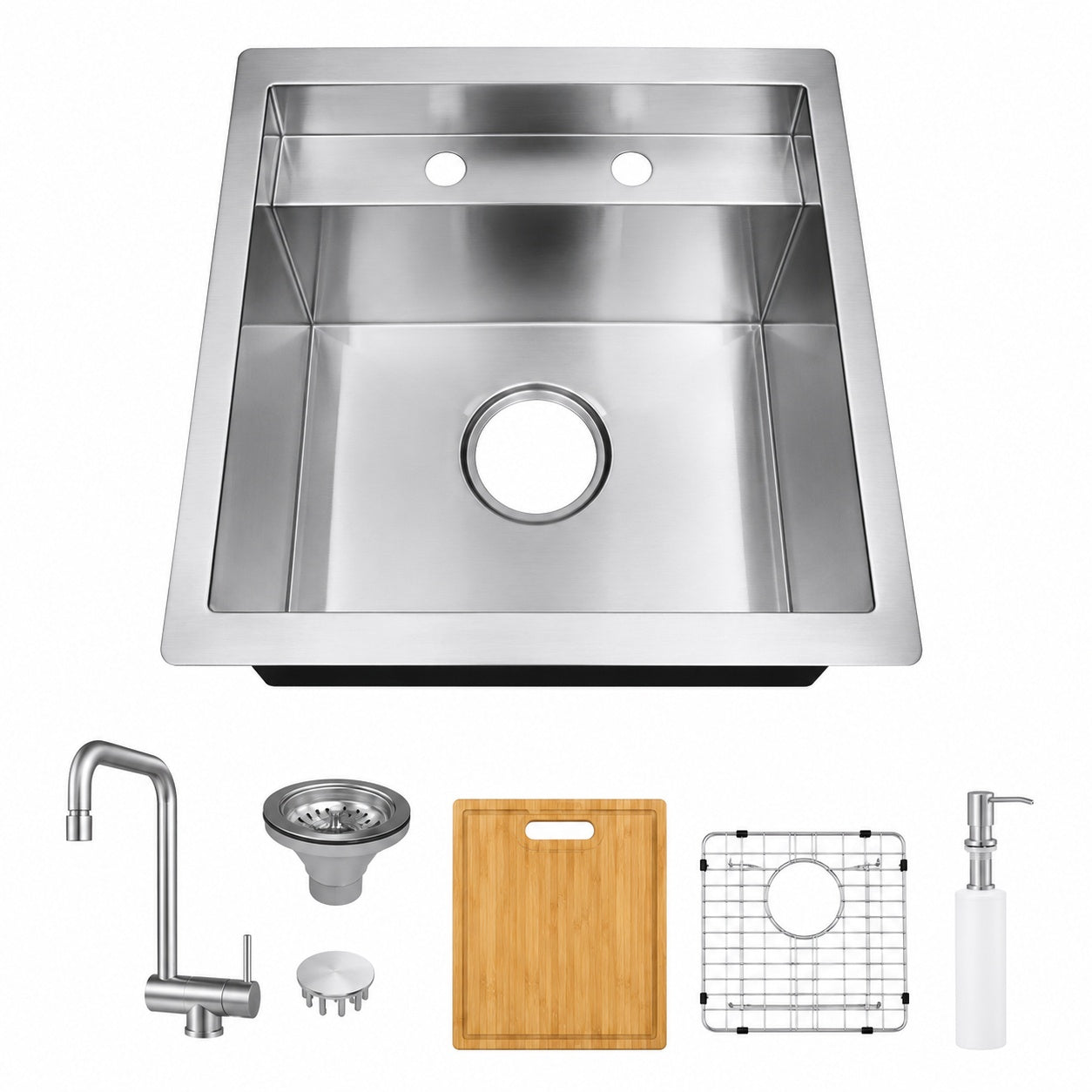 Glacier Bay Zero Radius 17 in Undermount 18G Stainless Steel Single Bowl Workstation Bar Sink with Stainless Steel Fauce