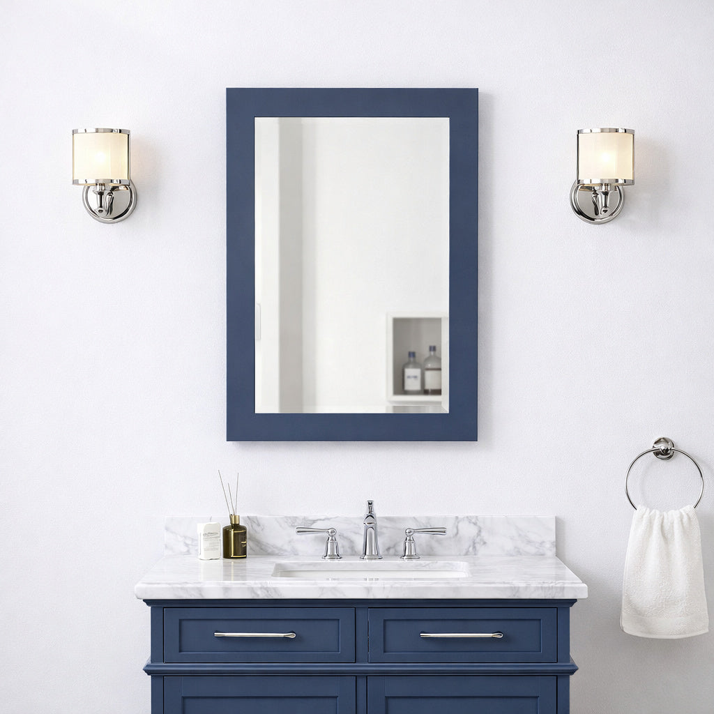 Home Decorators Collection Sonoma 22 in W x 30 in H Rectangular Framed Wall Mount Bathroom Vanity Mirror in Midnight Blue Sonoma