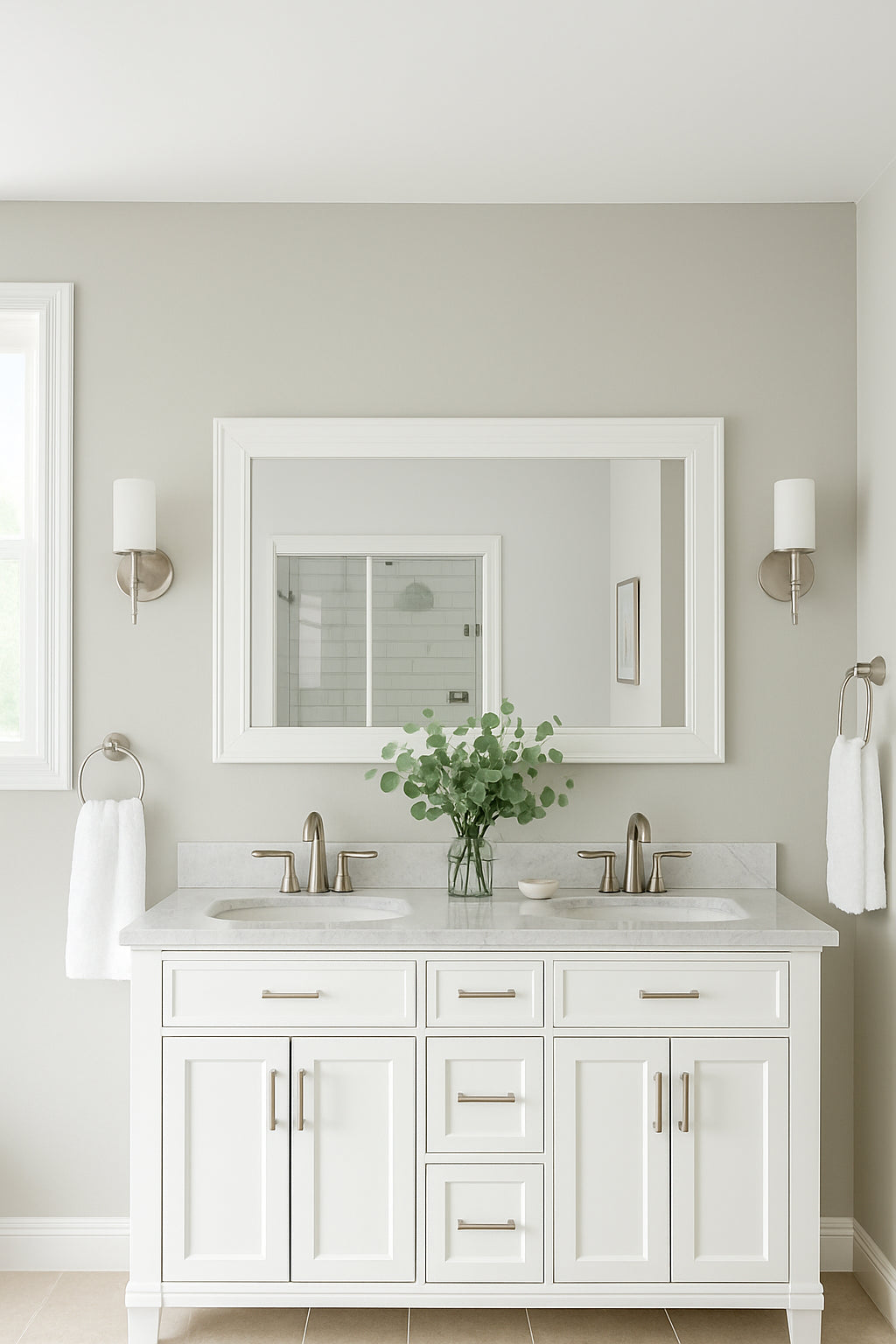 Home Decorators Collection Caville 60 in. W x 32 in. H Rectangular Framed Wall Mount Bathroom Vanity Mirror in White