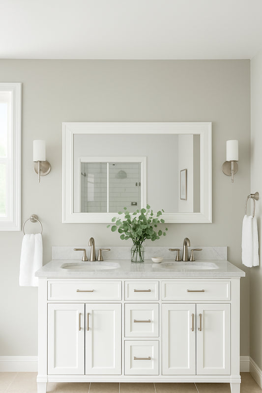 Home Decorators Collection Caville 60 in. W x 32 in. H Rectangular Framed Wall Mount Bathroom Vanity Mirror in White