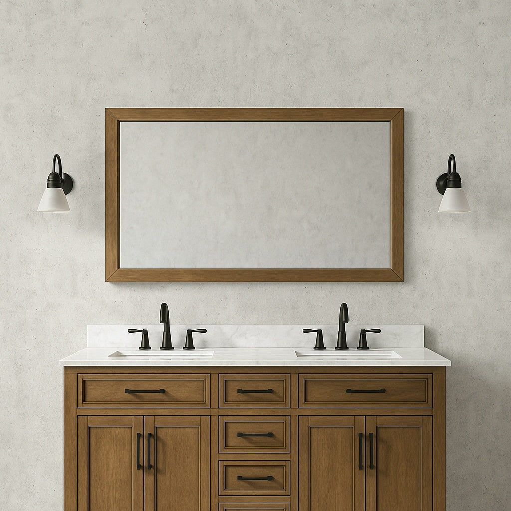 Home Decorators Collection Caville 60 in. W x 32 in. H Rectangular Framed Wall Mount Bathroom Vanity Mirror in Almond Toffee