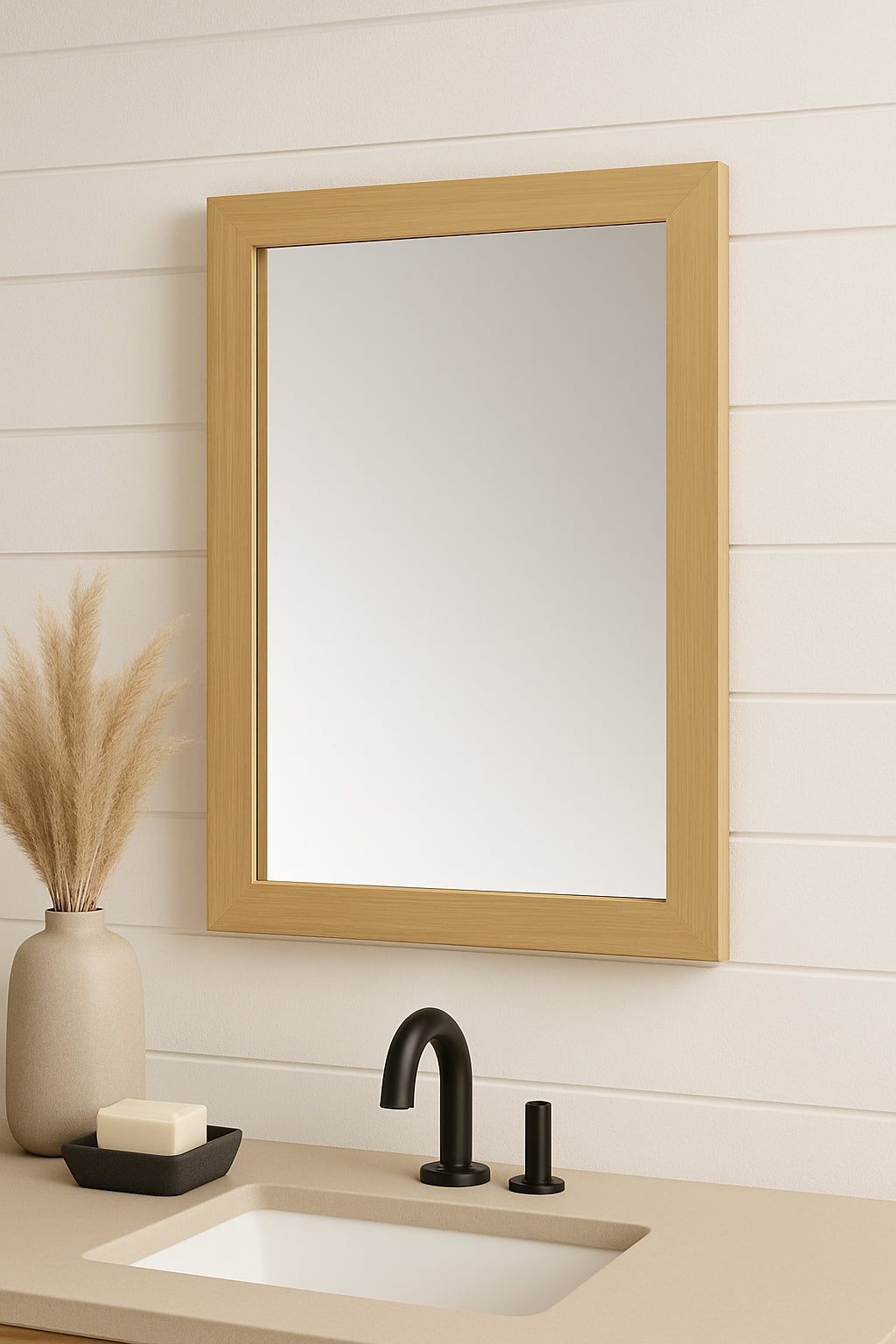 Huckleberry 24 in. W x 32 in. H Rectangular Framed Wall Mount Bathroom Vanity Mirror in Weathered Tan