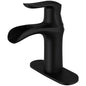 BWE Waterfall Single Hole Single-Handle Low-Arc Bathroom Faucet With Deck Plate in Matte Black