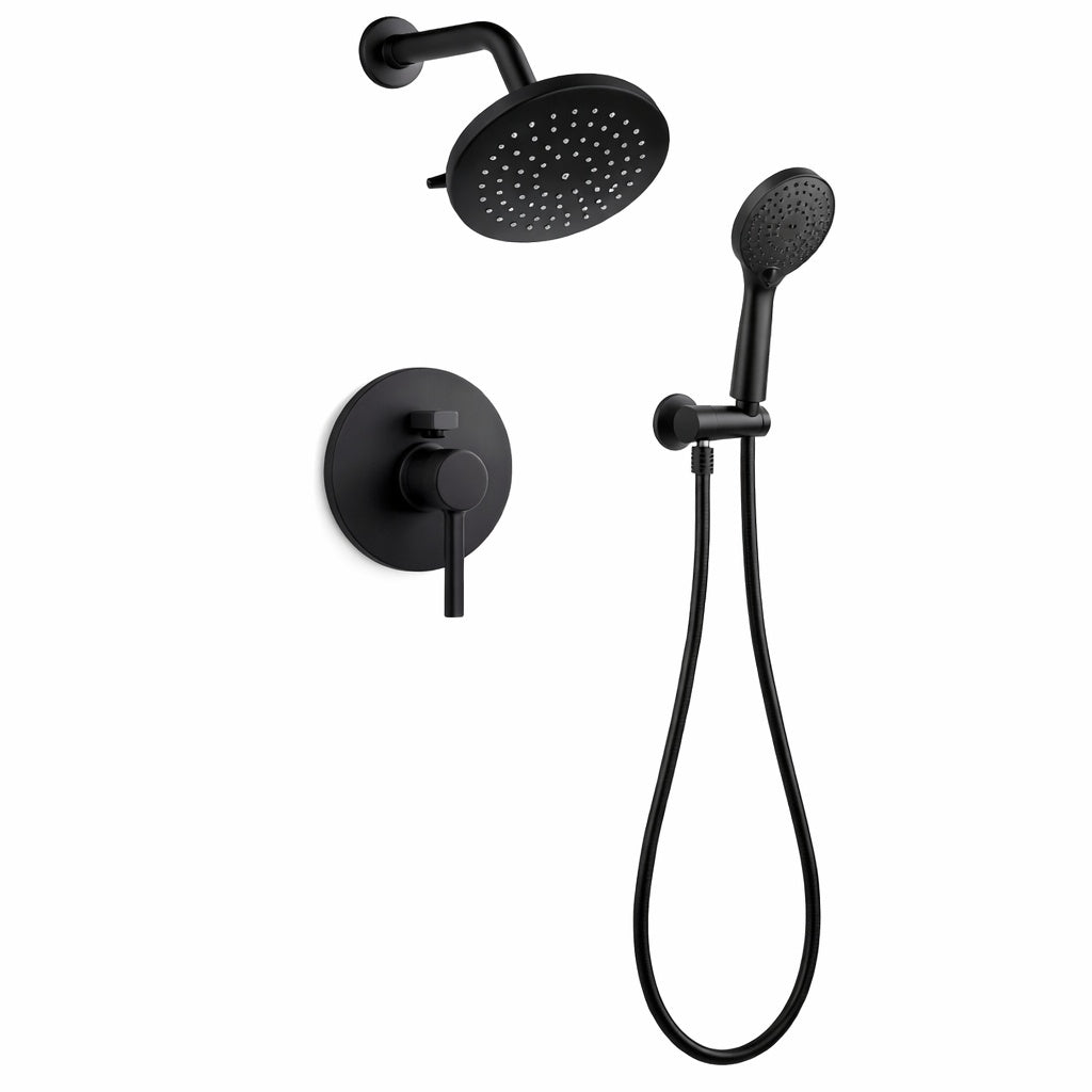BWE Single Handle 2 Spray Round High Pressure Shower Faucet in Matte Black Valve Included